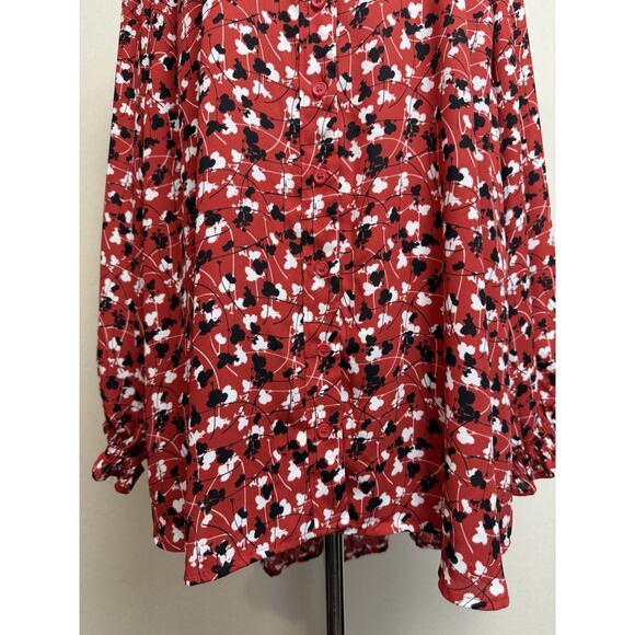 Lane Bryant Women’s Tunic Top Button Front Sz 26/28 Red W/ Black White Print - Picture 3 of 16